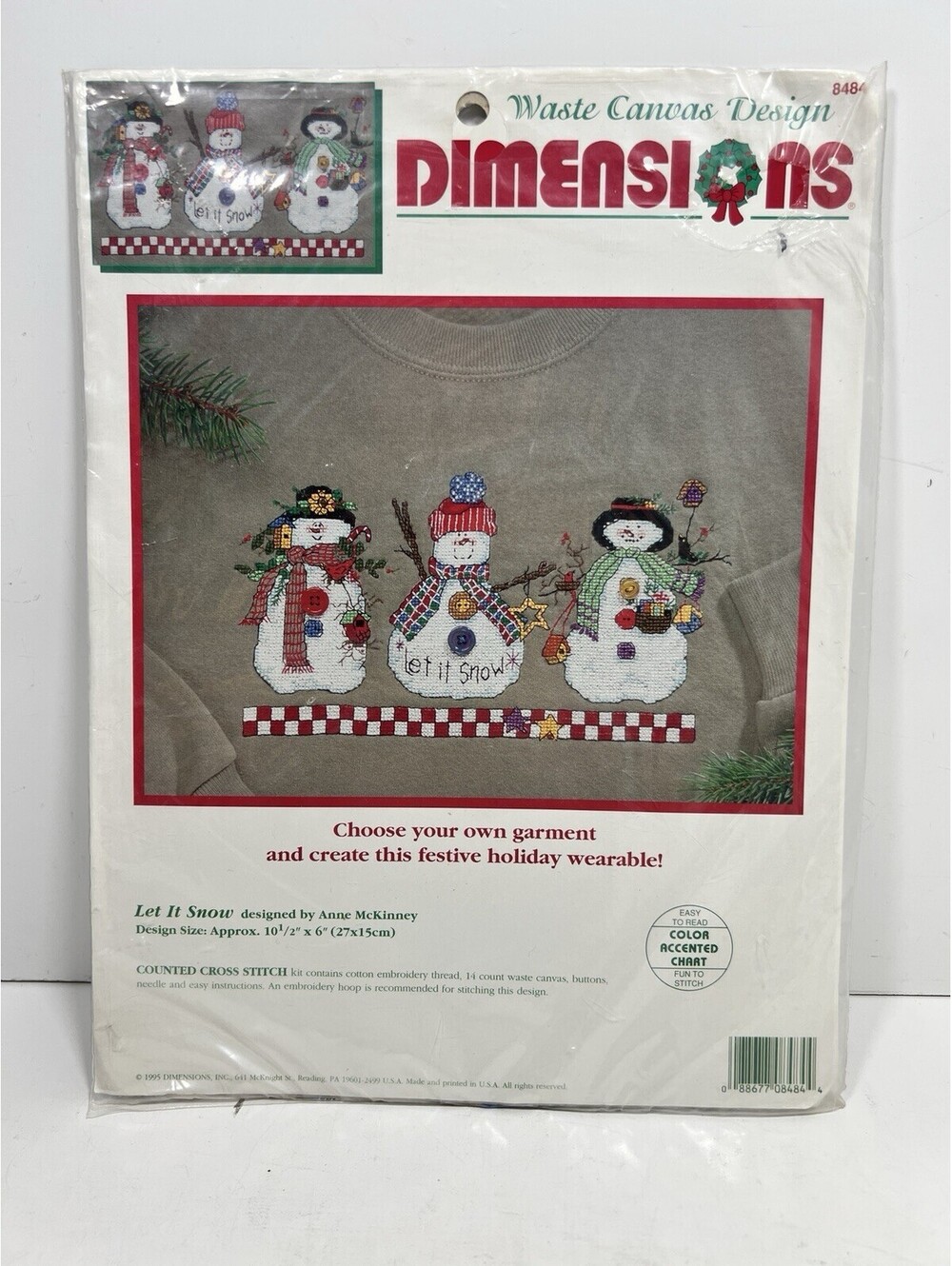 1995 Dimensions Waste Canvas Design LET IT SNOW #8484 Counted Cross Stitch - NEW